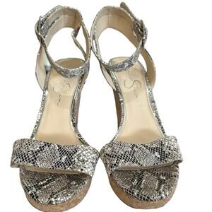 Jessica Simpson Jateen sandal cork wedged faux snake skin Leather size 10